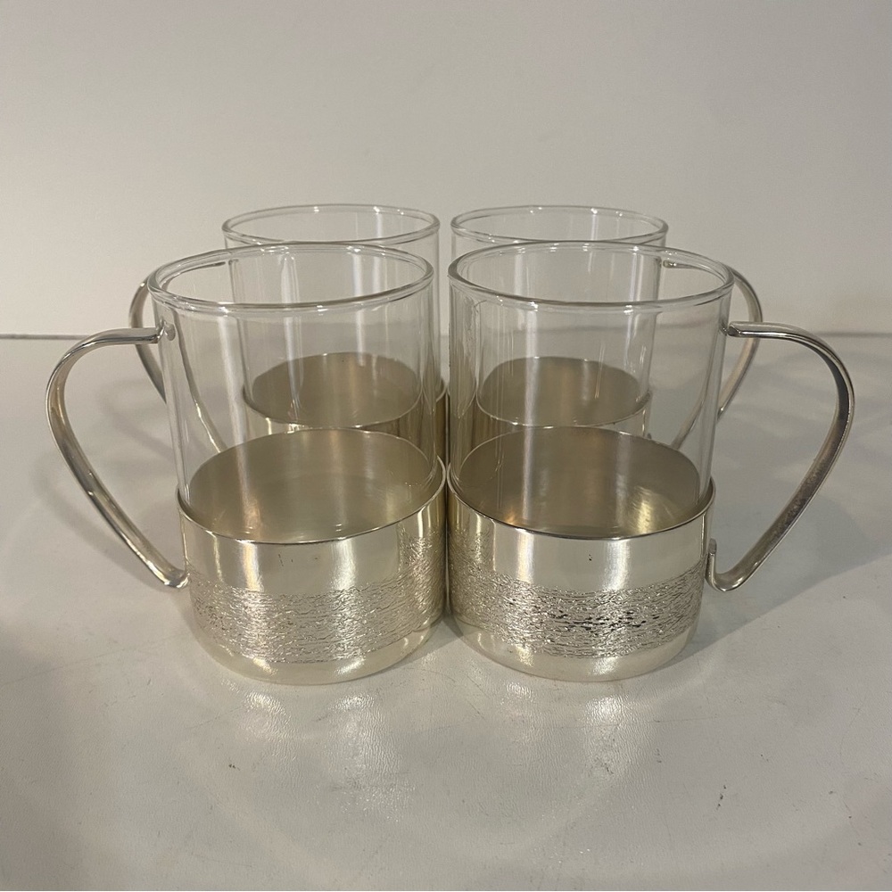BSF Germany Silver Plate Holders With Glass Inserts Cups